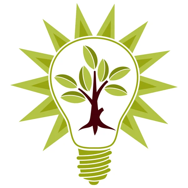 Arbre avec feuilles et ampoule — Image vectorielle