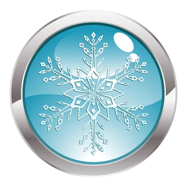 Bouton brillant avec flocon de neige — Image vectorielle