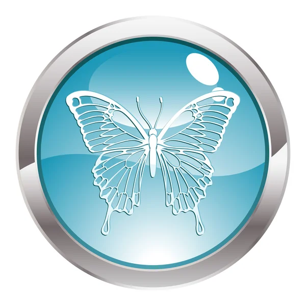 Κουμπί γυαλιστερό με πεταλούδα — Διανυσματικό Αρχείο