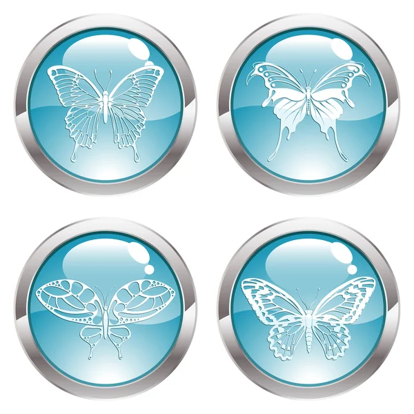 Botón de brillo con mariposa — Vector de stock