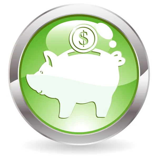 Gloss Button with piggy bank — Stock Vector