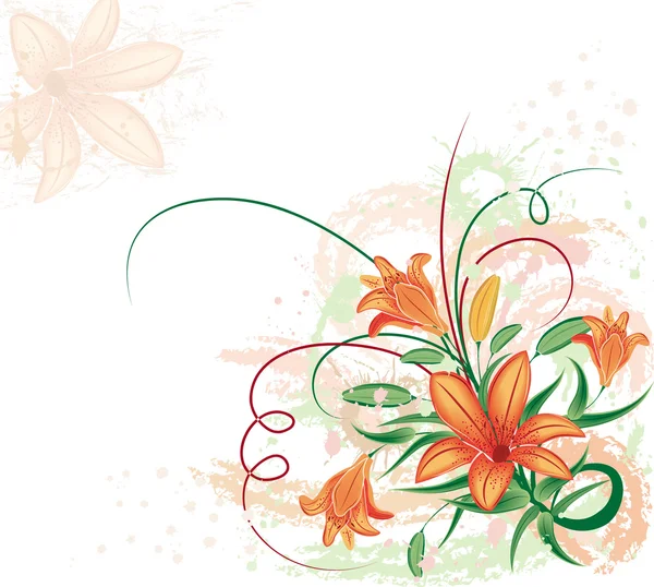 Grunge 花卉背景与百合，矢量 — 图库矢量图片
