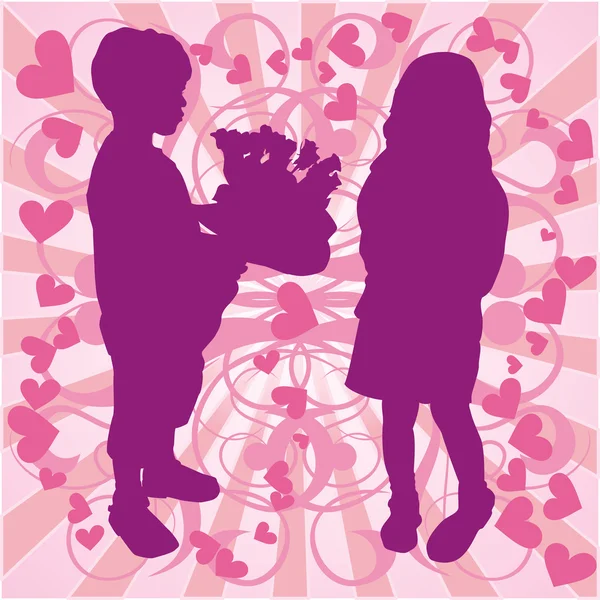 Silhouette Junge & Mädchen, Liebe Illustration — Stockvektor