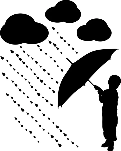 Силуэт ребенка с зонтиком — стоковый вектор