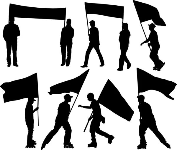 Vector silhouettes erkek ve kadınlar bayrak ve şeffaflık ile — Stok Vektör