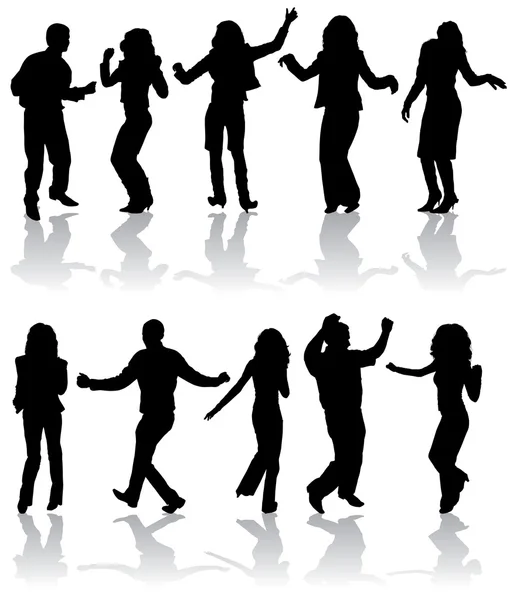 Vector silhouettes dancing man and women — Stock Vector