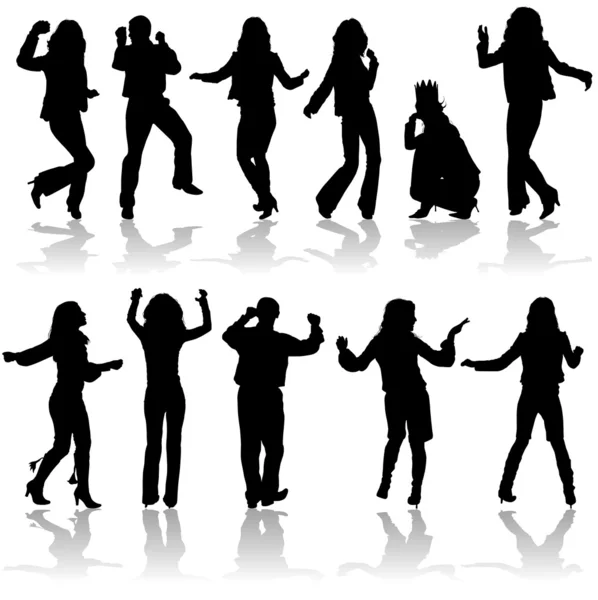 Vector silhouettes dancing man and women — Stock Vector