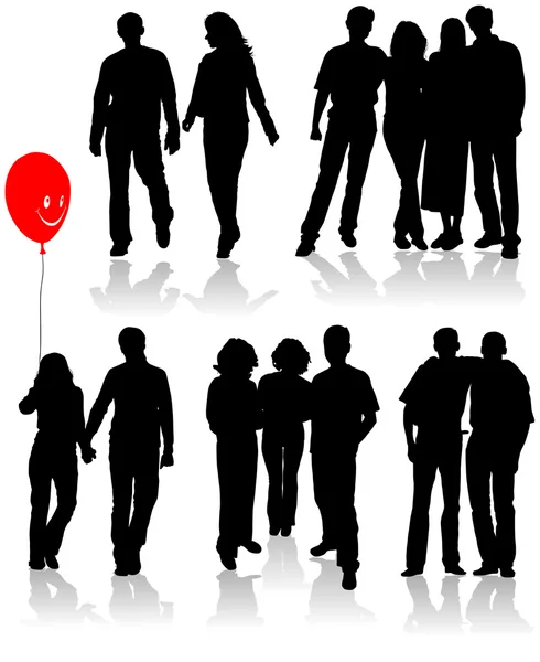 Vector silhouettes friends (man and women) — Stock Vector