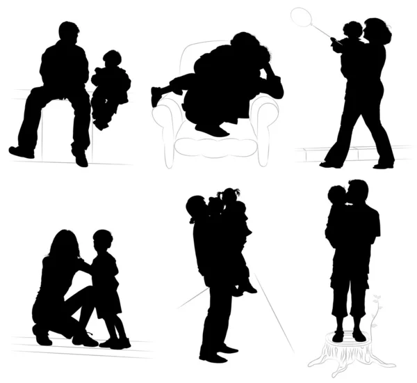 Silhouetten van ouders met kinderen — Stockvector