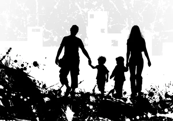 Fond grunge avec silhouette familiale — Image vectorielle