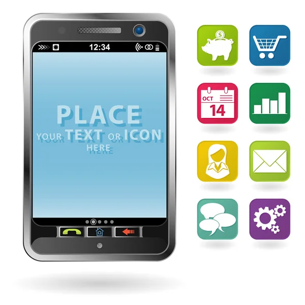 Smartphone con un lugar en blanco para el icono — Vector de stock