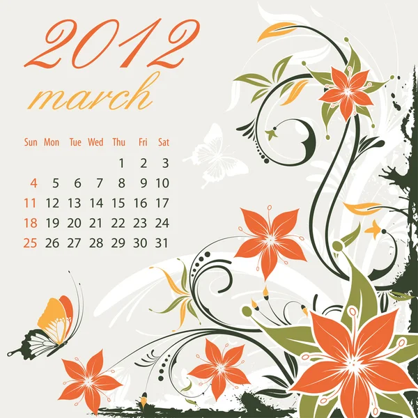 Kalender för mars 2012 — Stock vektor