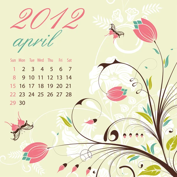 Calendrier 2012 avril — Image vectorielle