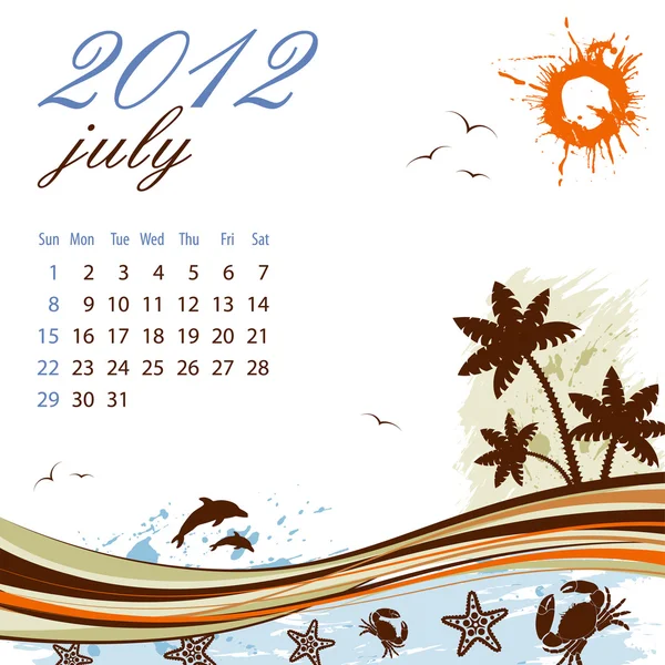 Kalender für 2012 Juli — Stockvektor