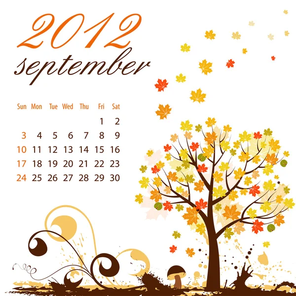 Calendário para 2012 Setembro — Vetor de Stock