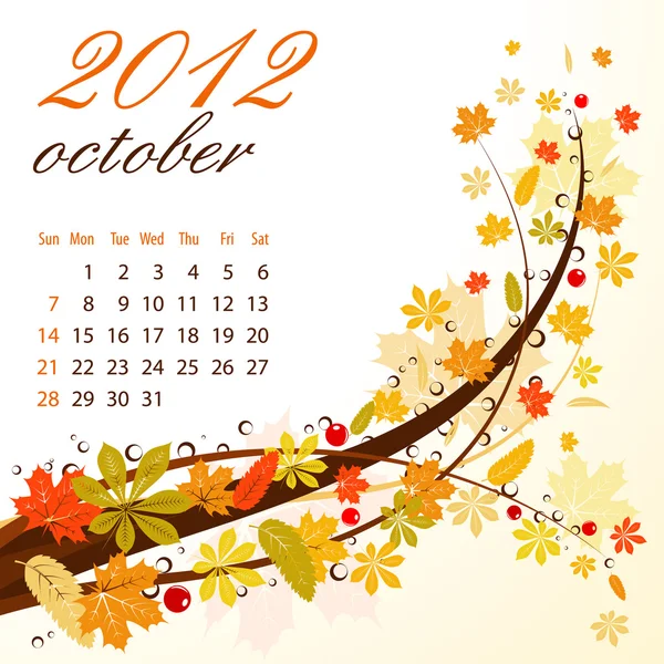 Kalender voor 2012 oktober — Stockvector