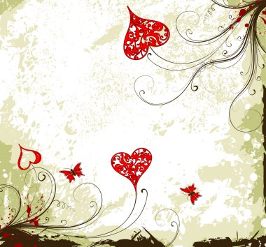 Valentines Day grunge background with hearts and florals clipart