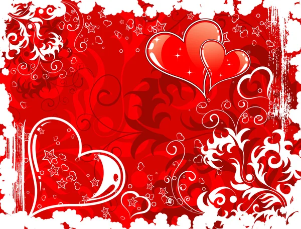 Fondo de San Valentín con corazones y florales — Vector de stock