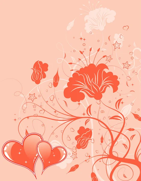 Valentines Day background with hearts and flowers — Stock Vector