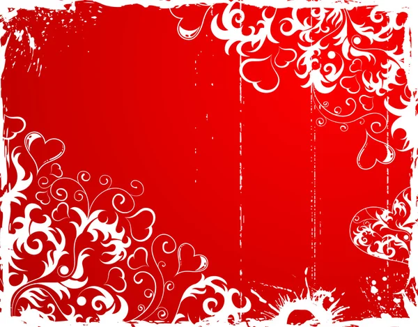 Valentinstag-Grunge-Rahmen mit Herzen und Blumen — Stockvektor