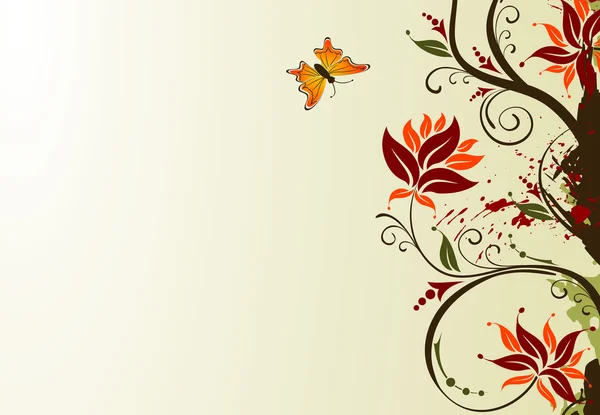 Гранжевий квітковий фон з метеликом — стоковий вектор