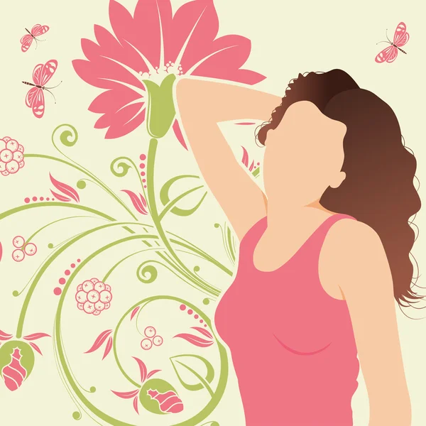 Fond floral avec fille — Image vectorielle