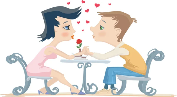 Girl and boy at the table — Stock Vector