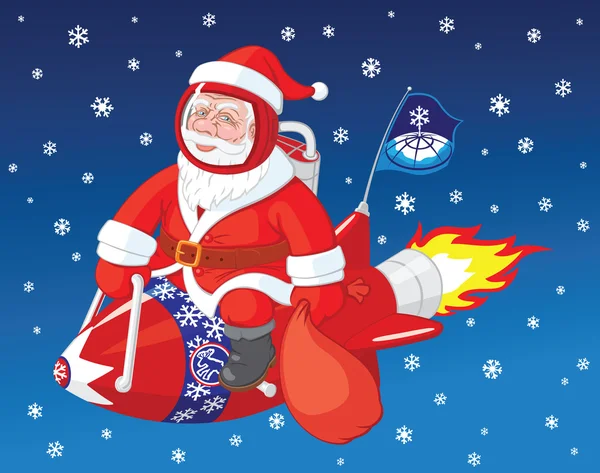 Santa Claus flies on the rocket — Stock Vector