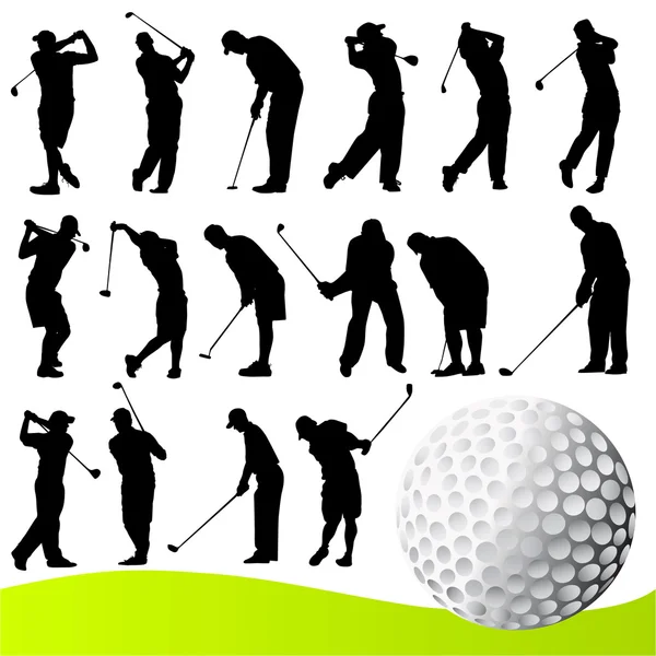 Conjunto de jogador de golfe — Vetor de Stock