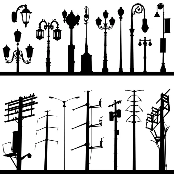Лінія електропередач і лампапост — стоковий вектор
