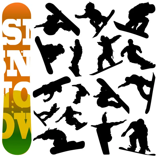 Snowboard siluety — Stockový vektor