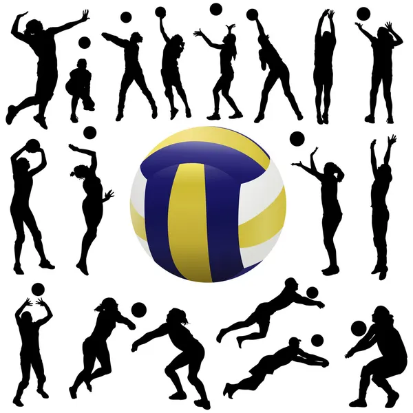 Ensemble de joueurs de volleyball — Image vectorielle