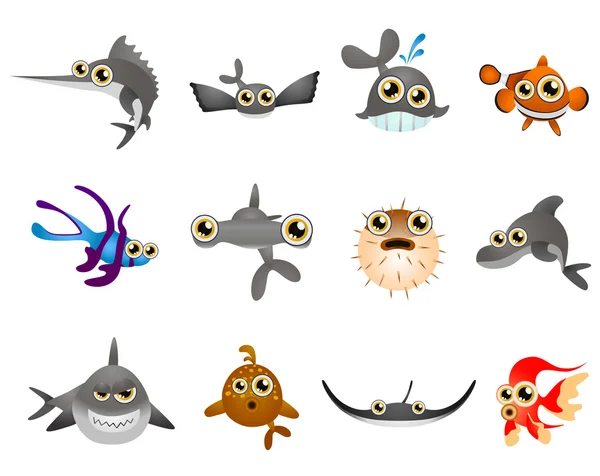 Conjunto de peixes de desenhos animados —  Vetores de Stock