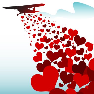 Hearts falling from a plane clipart