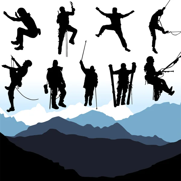 Alpinistas e montanha —  Vetores de Stock