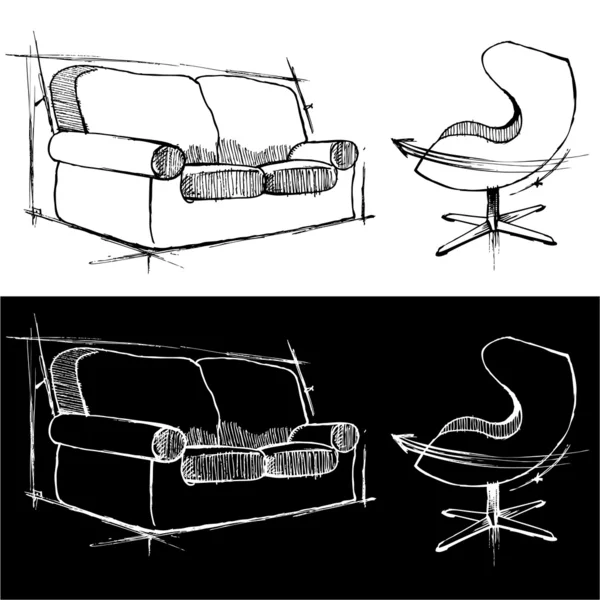 Kanepe ve sandalye çizim — Stok Vektör