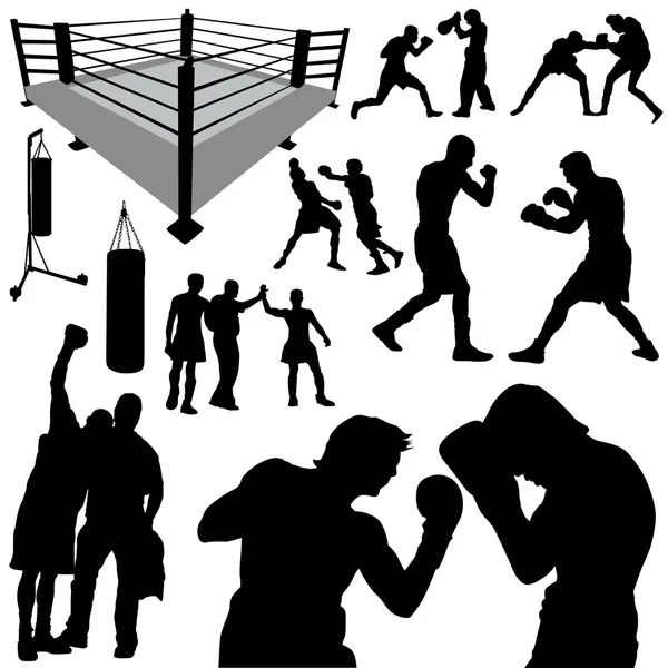 Siluetas de boxeo — Archivo Imágenes Vectoriales
