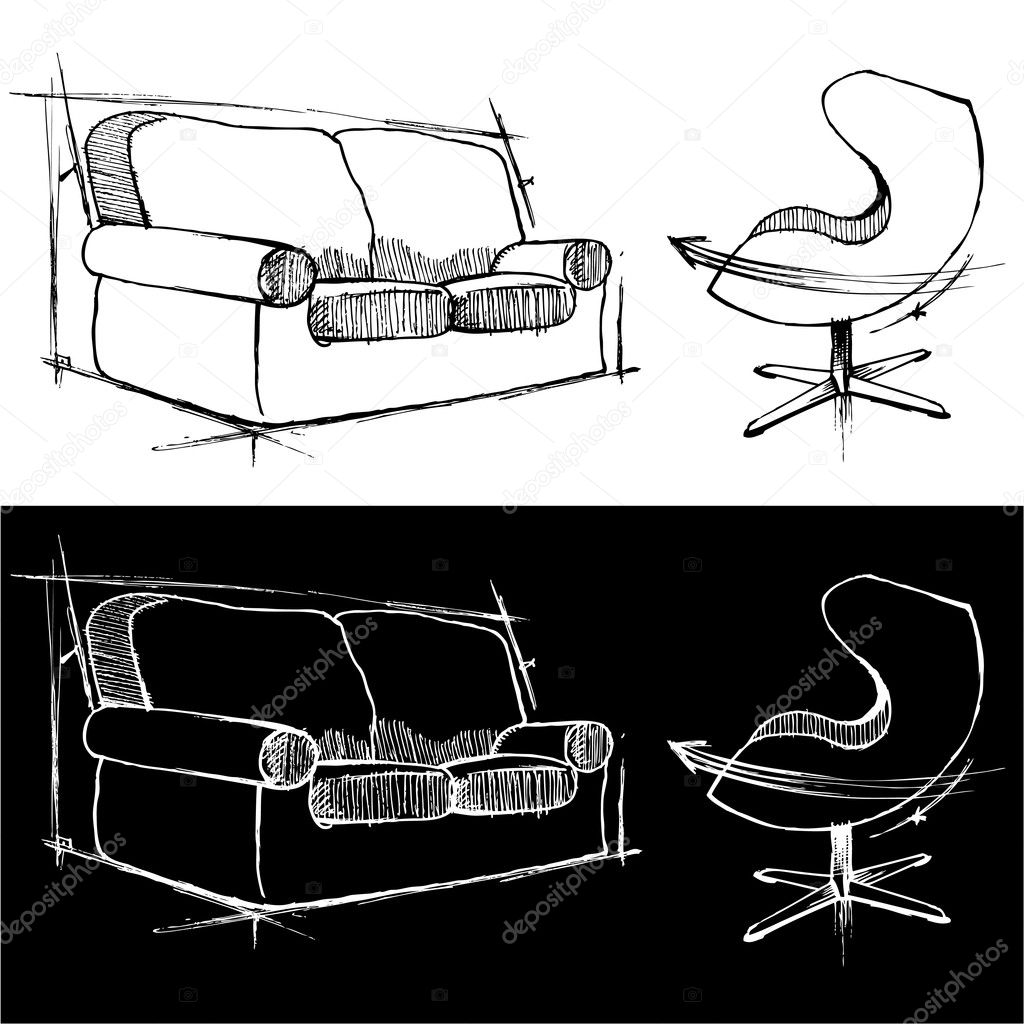 Sofa and chair drawing — Stock Vector © bogalo 7219128