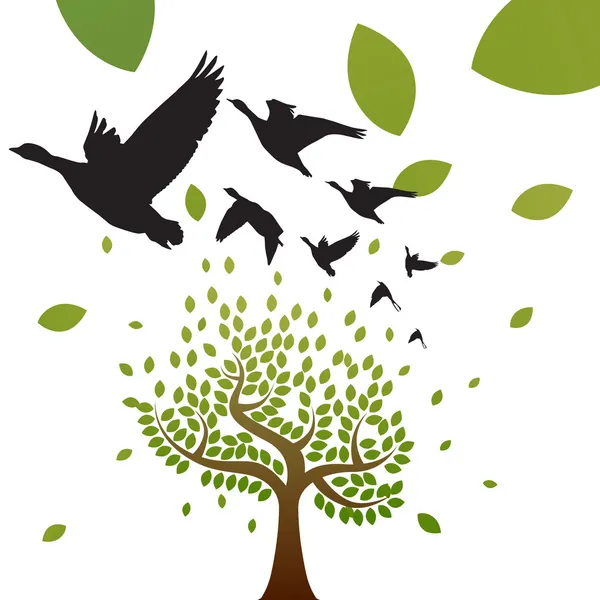 Aves e vetor de árvore — Vetor de Stock