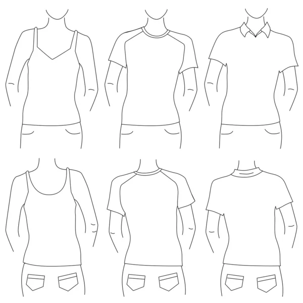 ブランク t シャツ セット正面図と背面図 — ストックベクタ