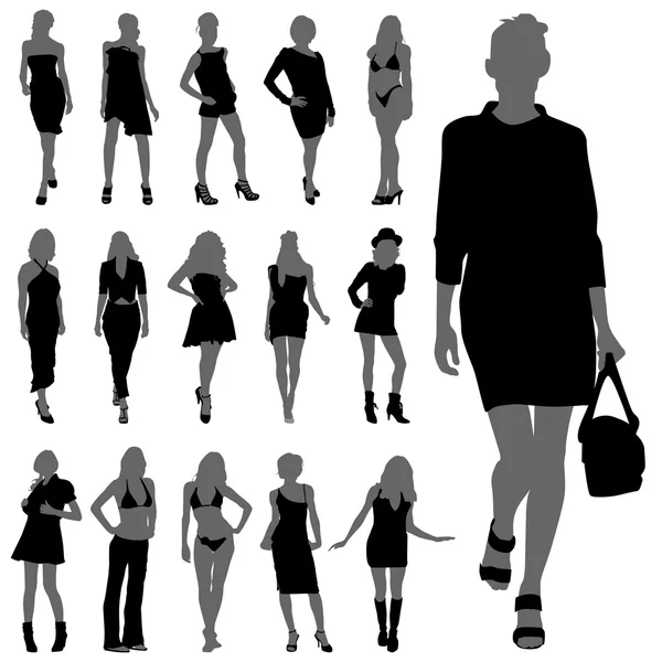 Siluetas de mujer de moda — Vector de stock