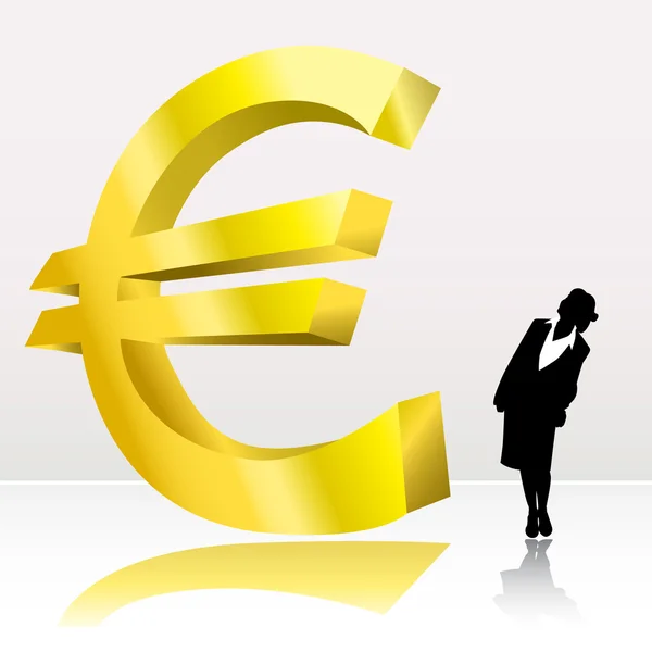 Femme d'affaires à la recherche grand signe euro — Image vectorielle