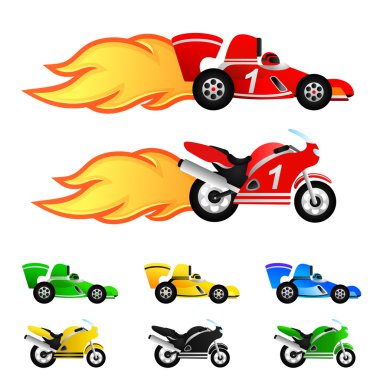 Race car and motorcycle clipart