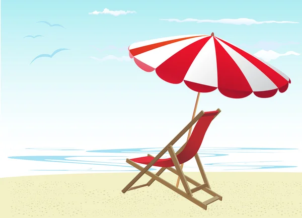 Cadeiras de praia e guarda-chuva — Vetor de Stock