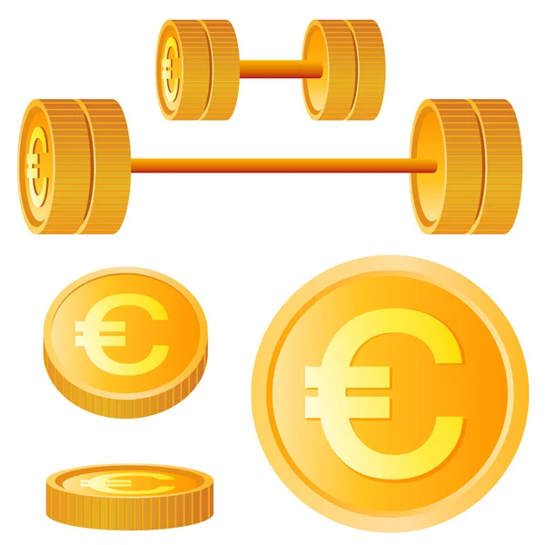 Kurzhantel aus goldenen Scheiben mit Euro — Stockvektor