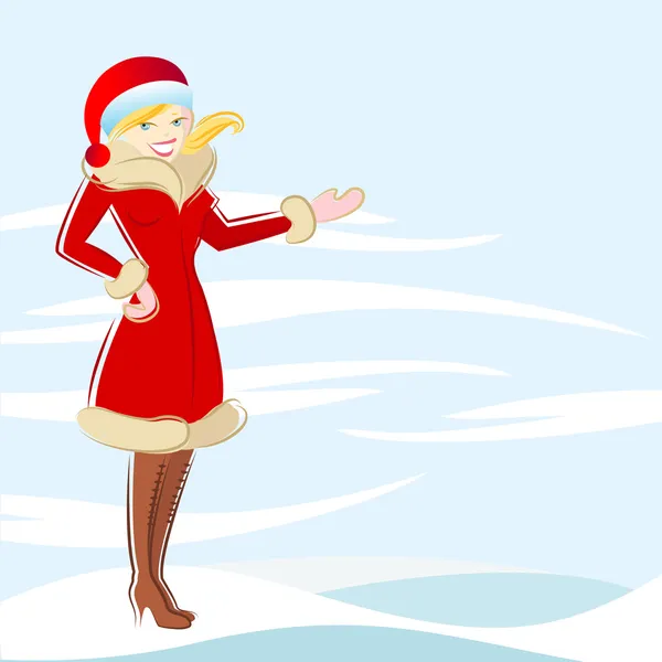 サンタ クロース衣装を持つ女性 — ストックベクタ