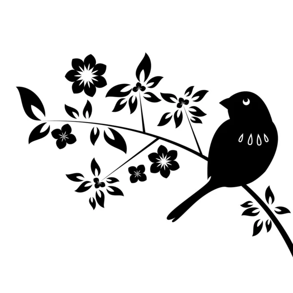 Dekorativní ptáček s listovým — Stockový vektor
