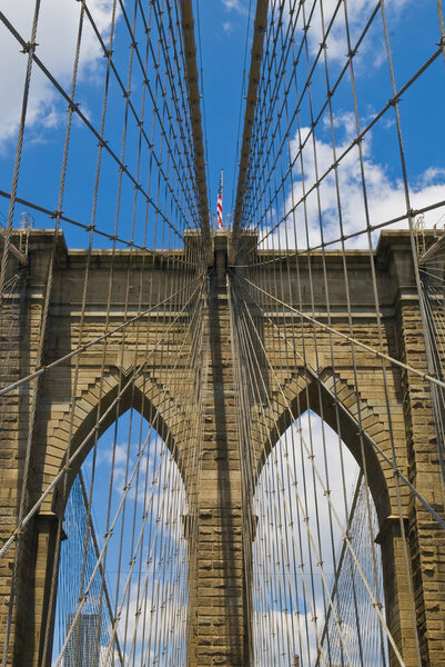 Architctural details of the Brooklyn bridge in New York city