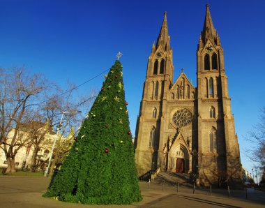 Church and christmas tree clipart