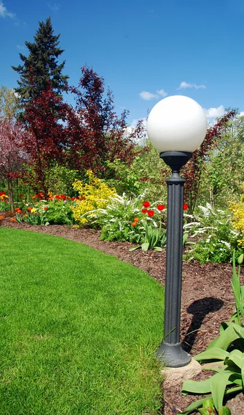 Trädgård och lampa — Stockfoto